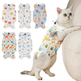 Roupa de esterilização anti-lambida para gato, estampa animal, algodão puro, roupas para desmame de gato erecuperação de cirurgia - Beca e Zack